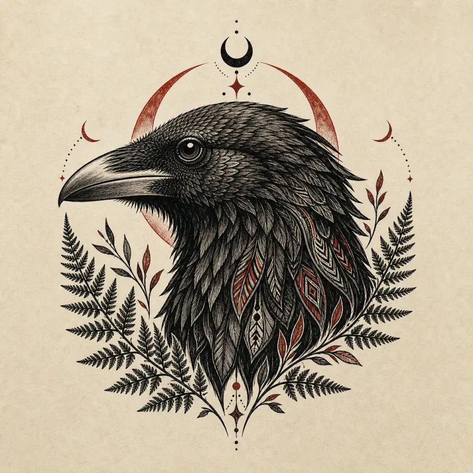 Ornamental raven tattoo direction